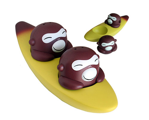 Salt and pepper monkeys in a banana boat