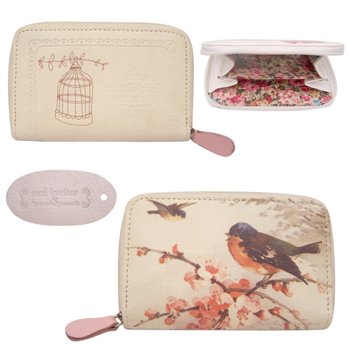 Vintage leather purse - bird design