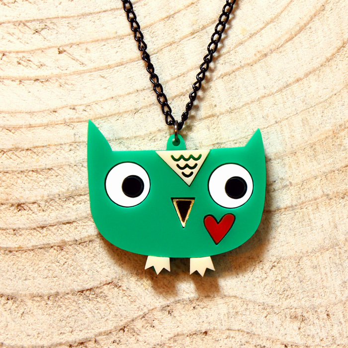 Doodllery handmade acrylic owl necklace